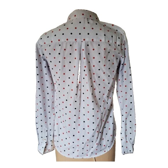 Embroidered cat kitty in pocket peekaboo and polka dot button down cotton shirt - Picture 5 of 10